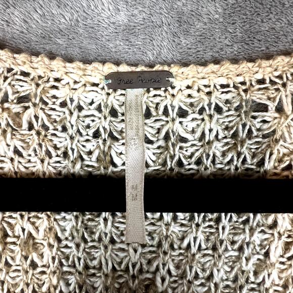 Free People Knit Cardigan Sweater Womens M Crochet Striped Oversized Lagenlook - Picture 2 of 9